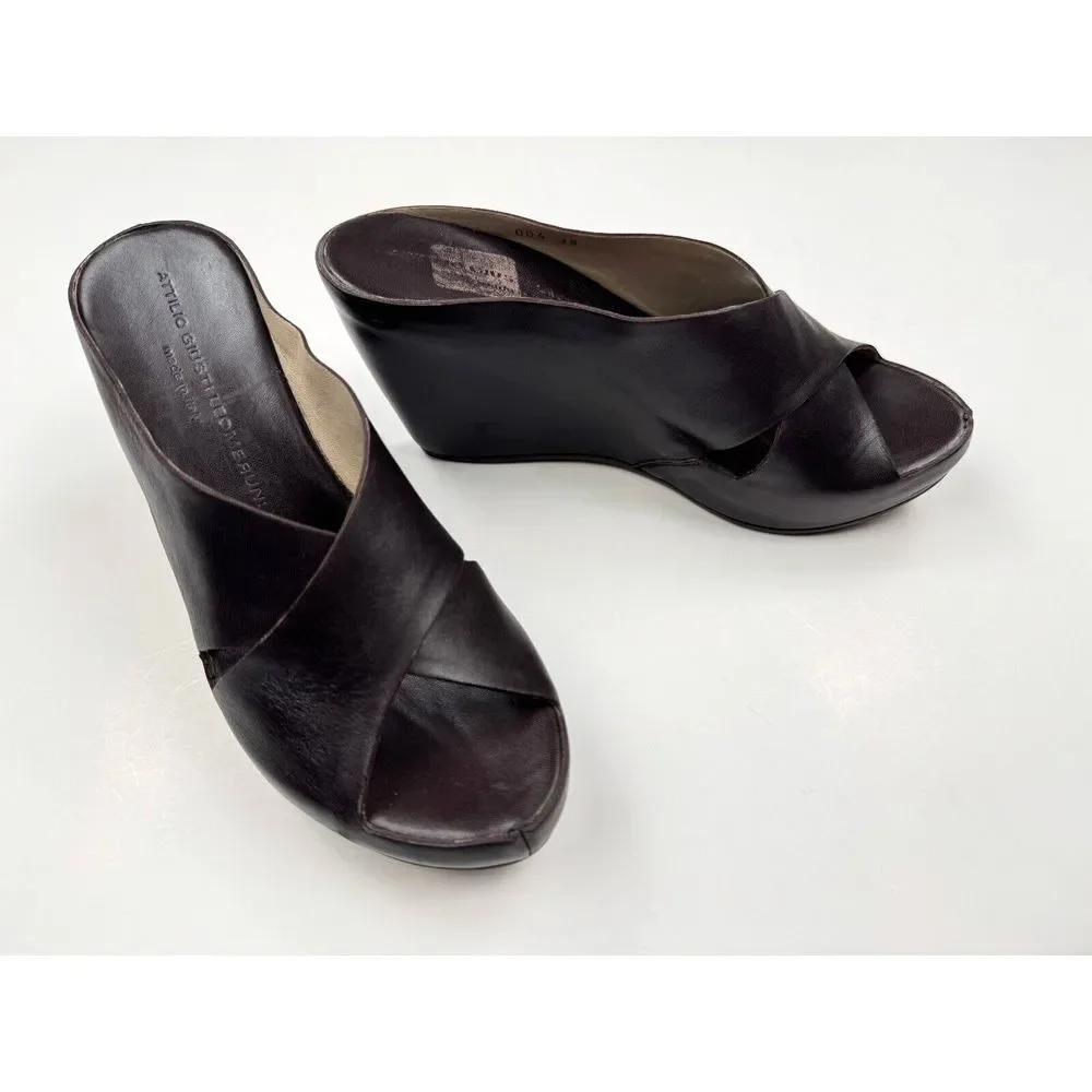 AGL Attilio Giusti Leombruni Italy Platform Wedge Sandal Women 38 US8 EUCLeather